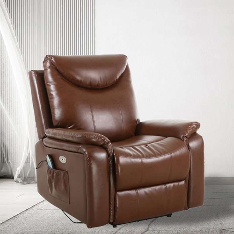 7210 Läder Electric Recliner Chair Massagesoffa med 2 sidfickor